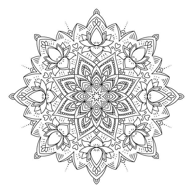 Hand drawn mandala lotus flower drawing