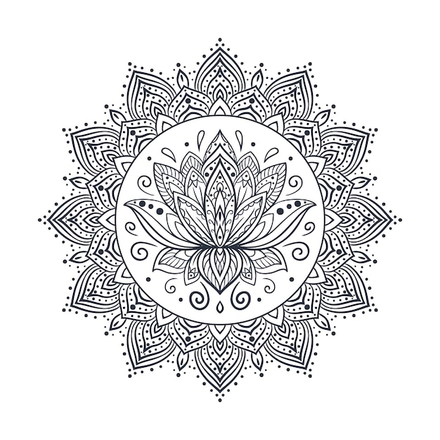 Free Vector hand drawn mandala lotus flower drawing