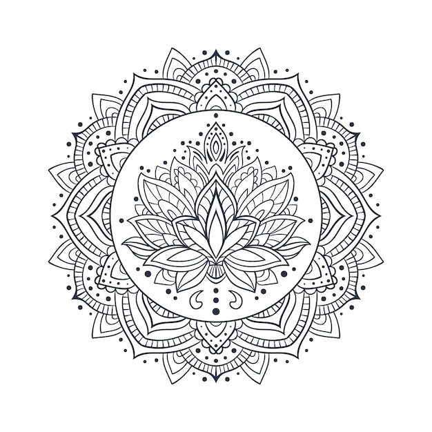 Hand drawn mandala lotus flower drawing