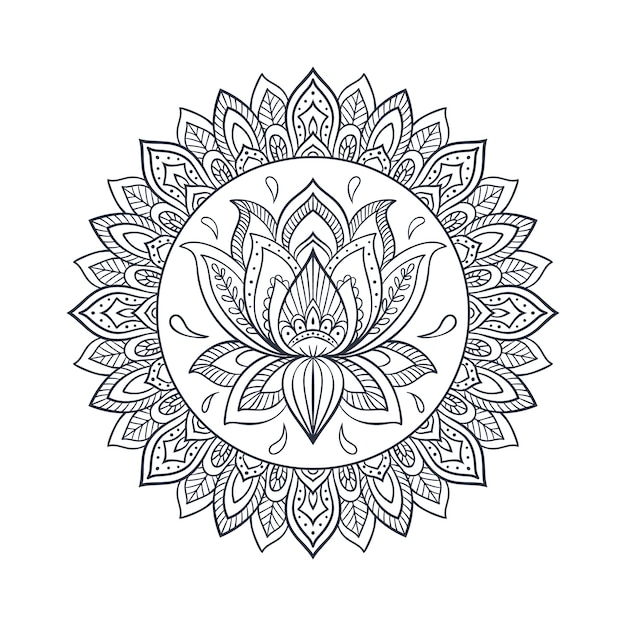 Hand drawn mandala lotus flower drawing