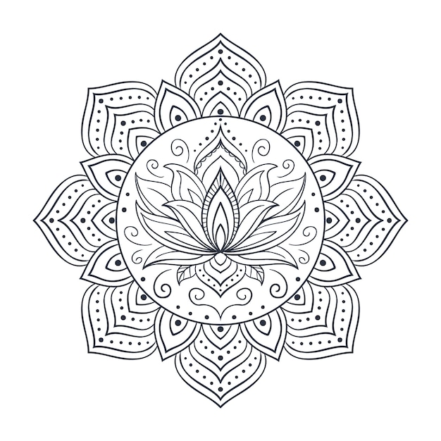 Hand drawn mandala lotus flower drawing