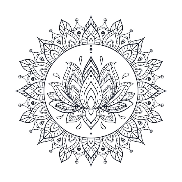 Free Vector hand drawn mandala lotus flower drawing