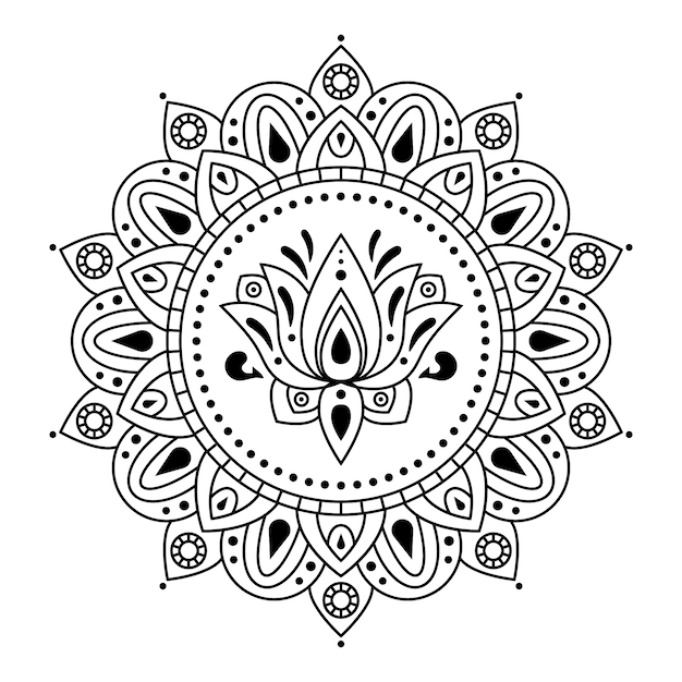 Hand drawn mandala lotus flower drawing