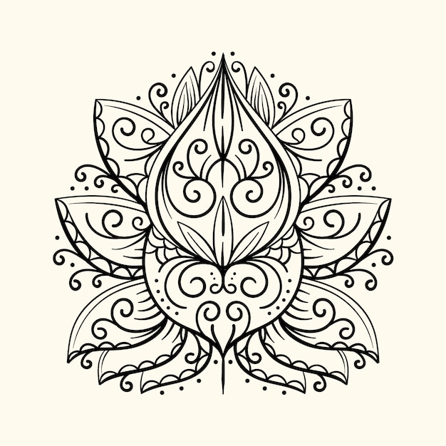 Hand drawn mandala lotus flower drawing