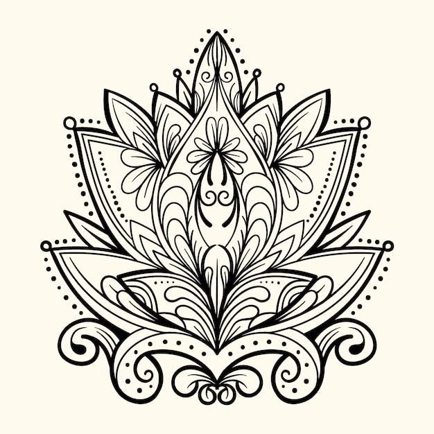 Hand drawn mandala lotus flower drawing