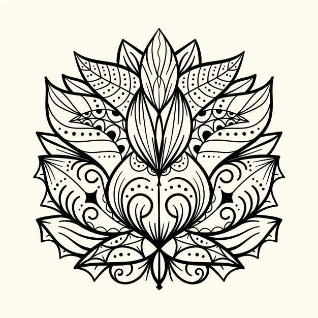 Hand drawn mandala lotus flower drawing