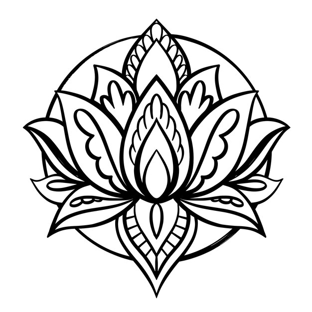 Hand drawn mandala lotus flower drawing