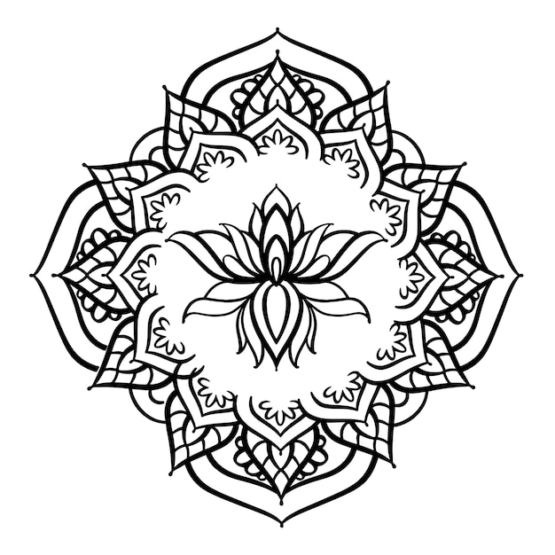 Hand drawn mandala lotus flower drawing