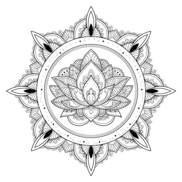 Hand drawn mandala lotus flower drawing