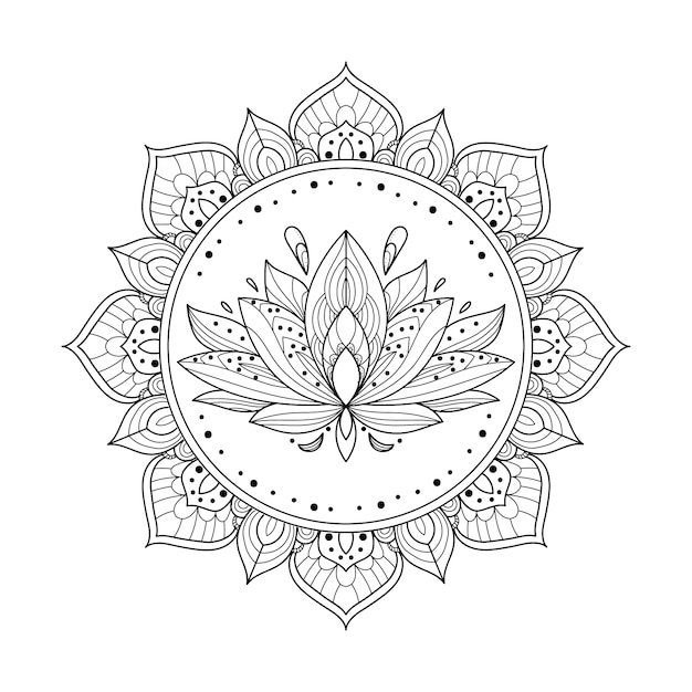 Hand drawn mandala lotus flower drawing