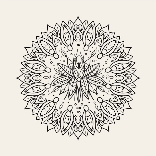 Hand drawn mandala lotus flower drawing