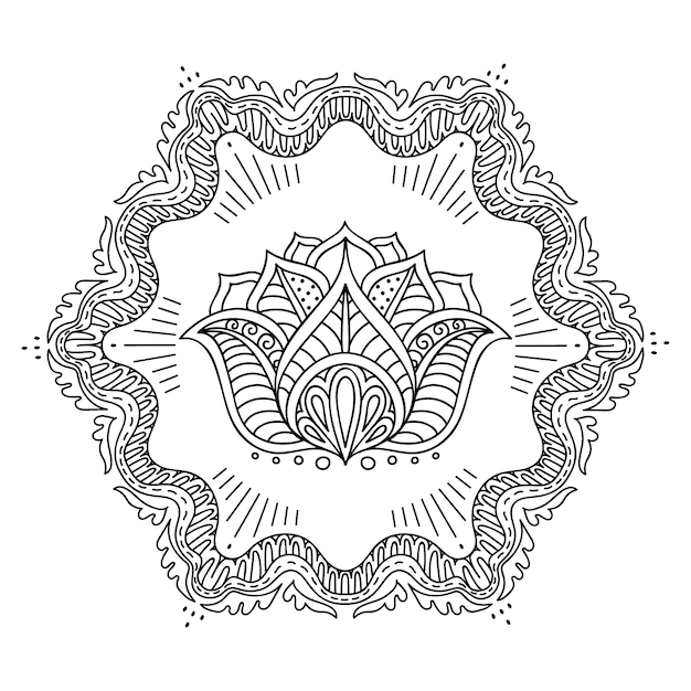 Hand drawn mandala lotus flower drawing