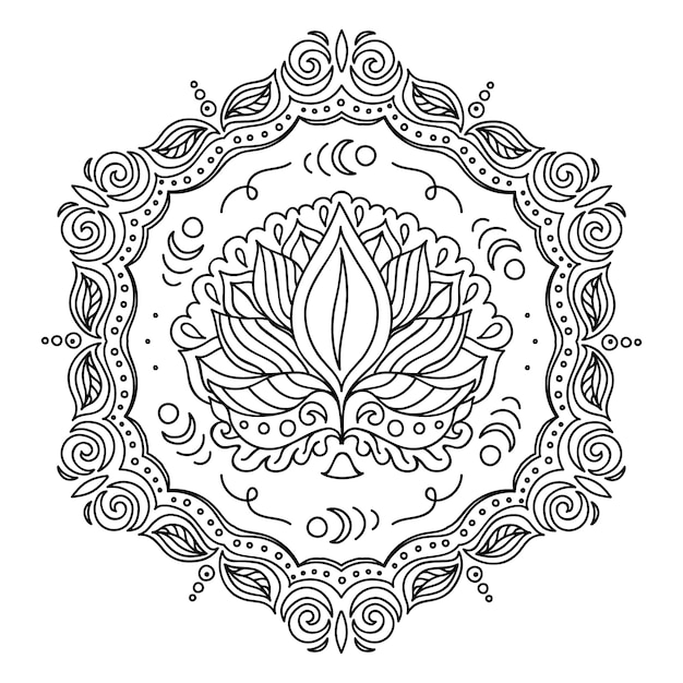 Hand drawn mandala lotus flower drawing