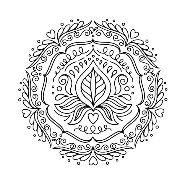 Hand drawn mandala lotus flower drawing