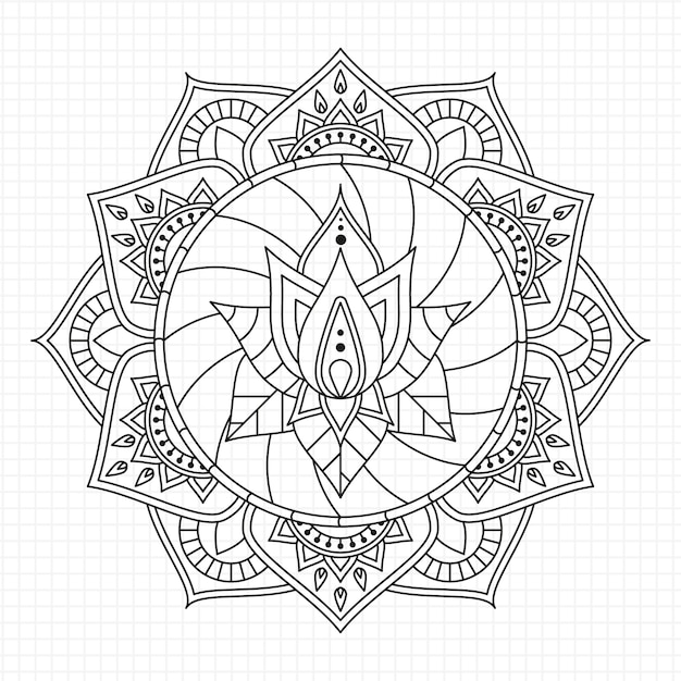 Hand drawn mandala lotus flower drawing