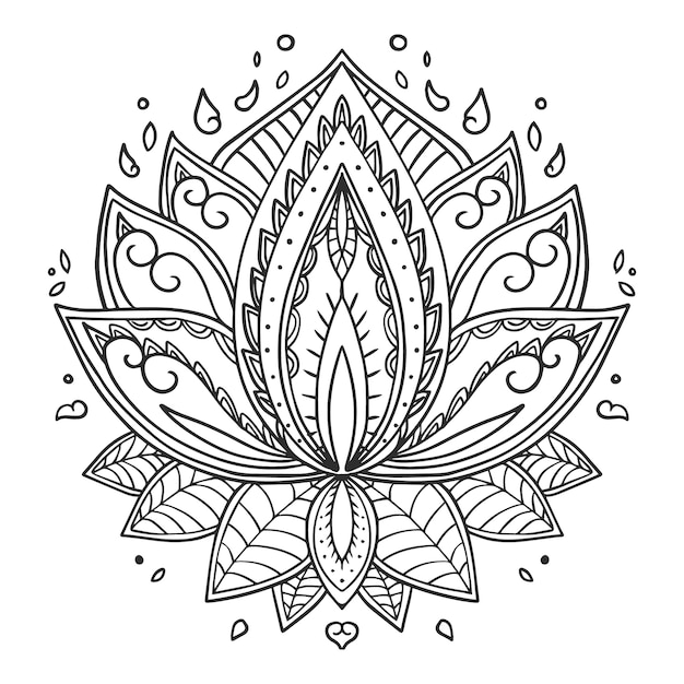 Hand drawn mandala lotus flower drawing