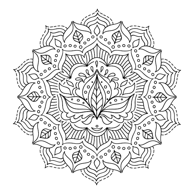 Hand drawn mandala lotus flower drawing