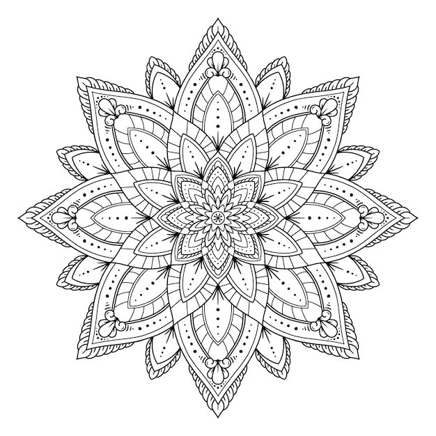 Hand drawn mandala lotus flower drawing