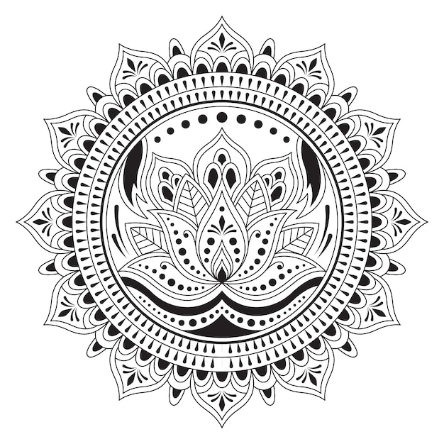 Hand drawn mandala lotus flower drawing