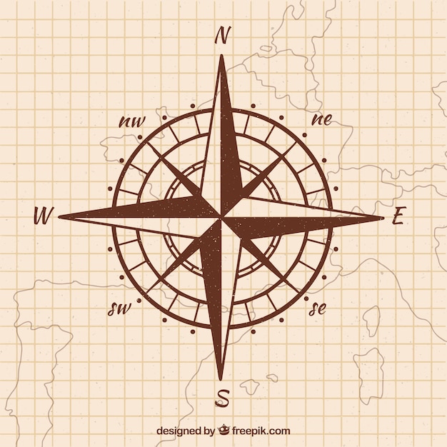 Free vector hand drawn map compass background