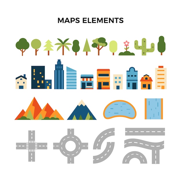 Hand drawn map element collection map