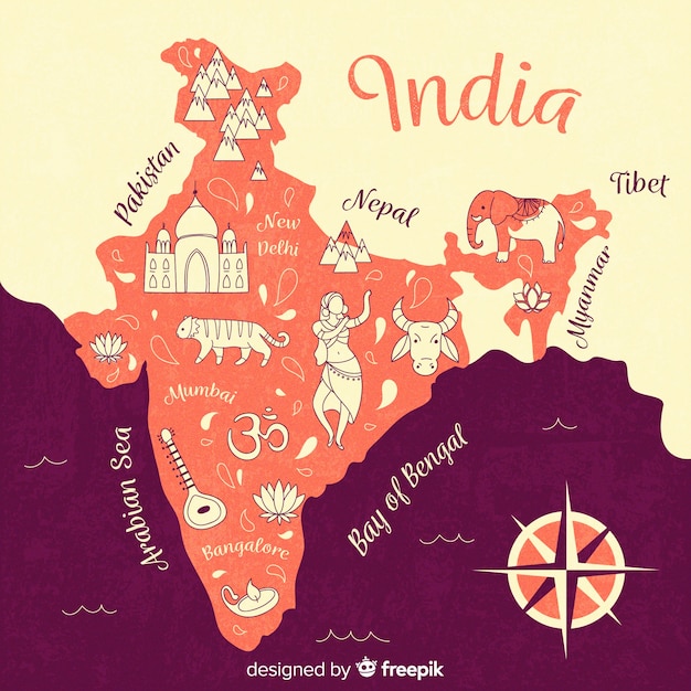 Free vector hand drawn map of india