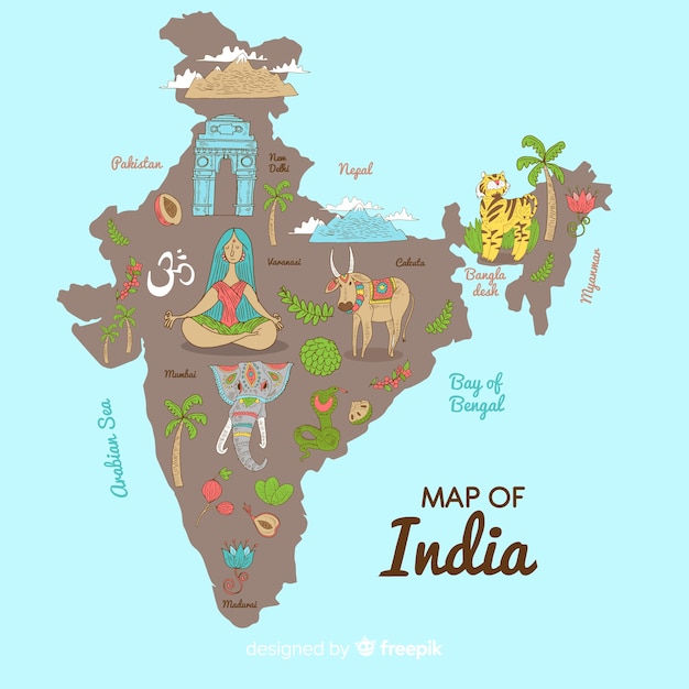 Free vector hand drawn map of india