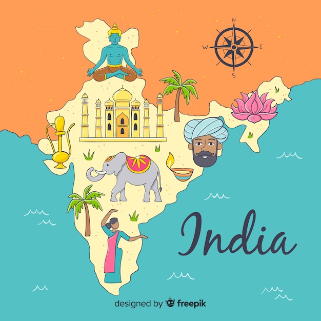 Free vector hand drawn map of india