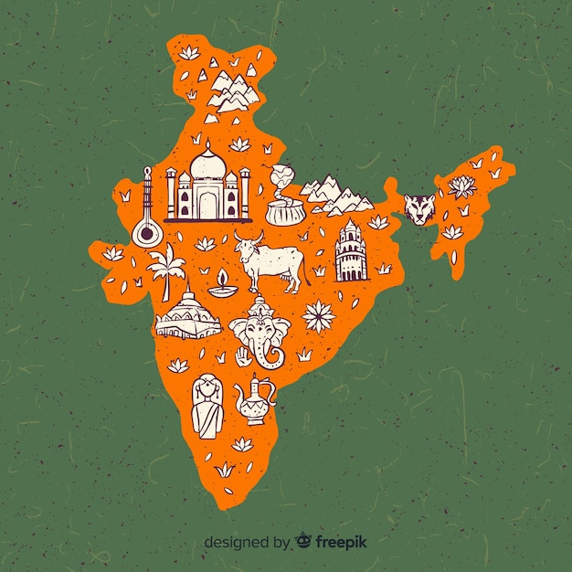 Free vector hand drawn map of india