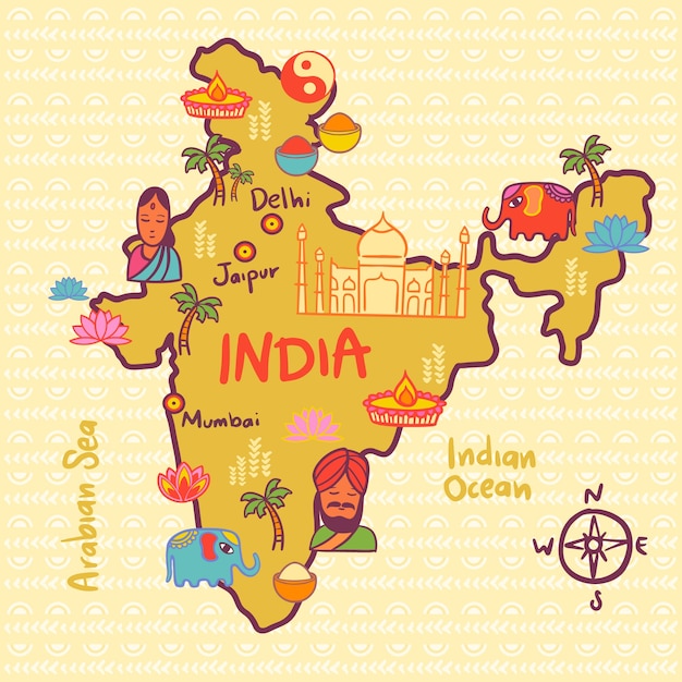 Free vector hand drawn map of india