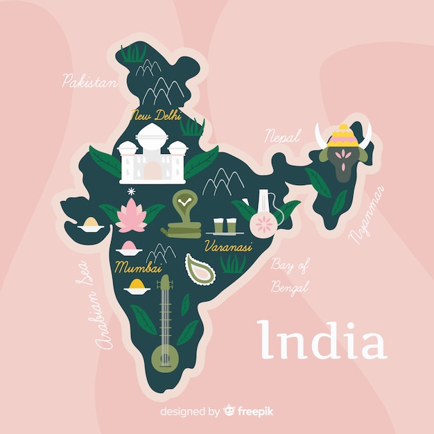 Free vector hand drawn map of india