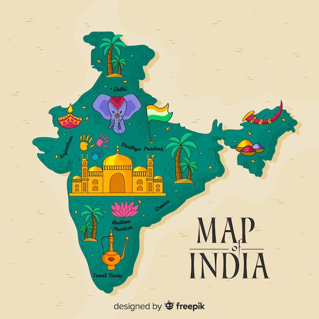 Free vector hand drawn map of india