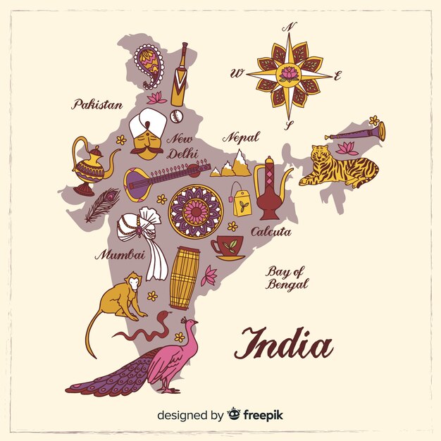 Hand drawn map of india