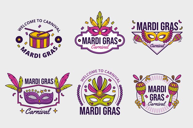 Hand drawn mardi gras badges collection