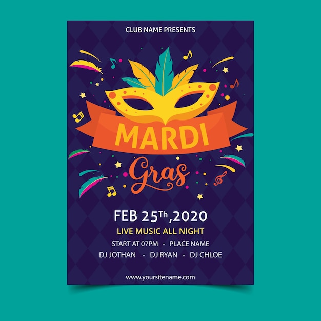 Free Vector hand drawn mardi gras flyer template