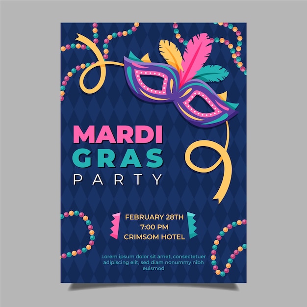 Hand drawn mardi gras flyer template