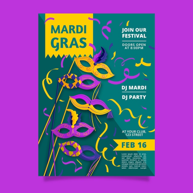 Hand drawn mardi gras flyer template