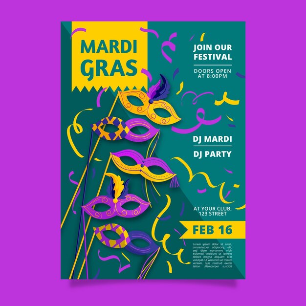 Free Vector hand drawn mardi gras flyer template