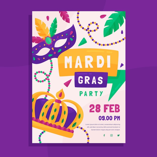 Free Vector hand drawn mardi gras flyer template