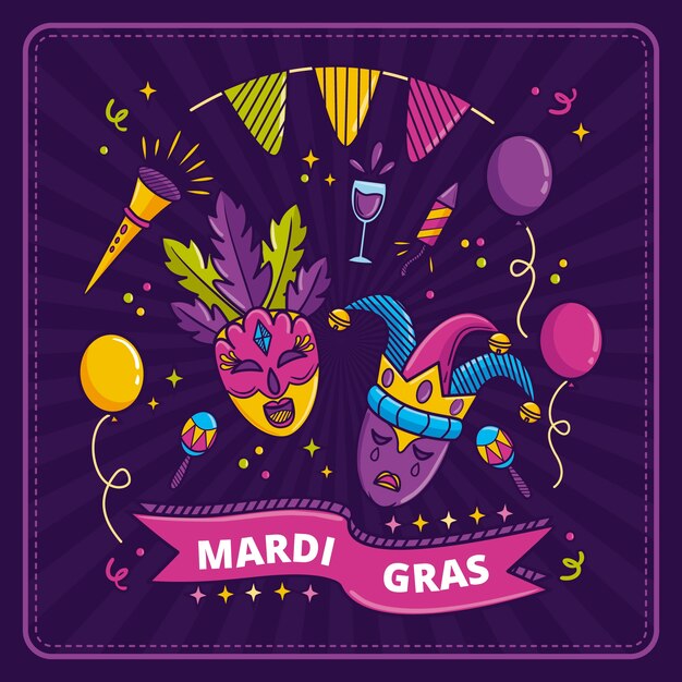 Hand drawn mardi gras illustration