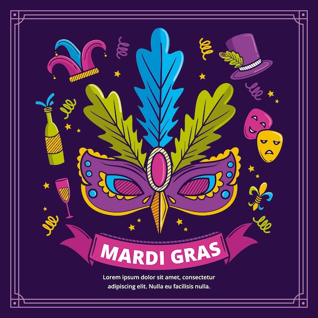 Free Vector hand drawn mardi gras illustration