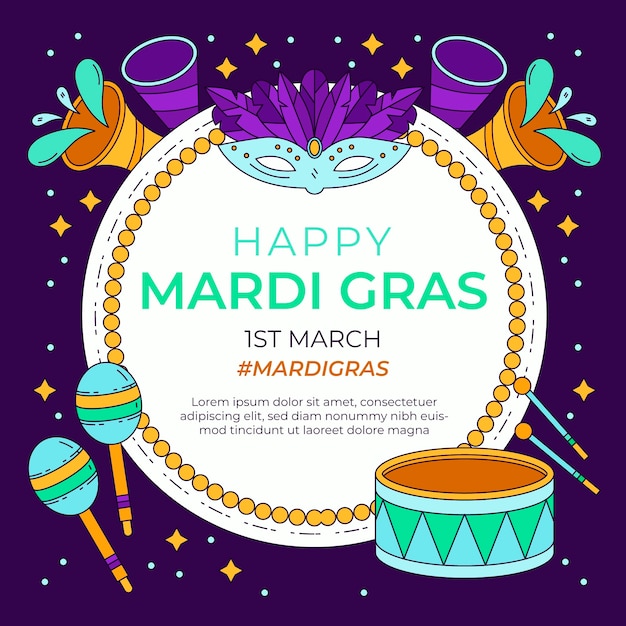 Hand drawn mardi gras illustration