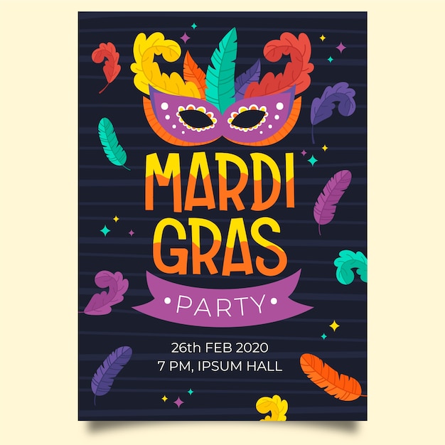 Free Vector hand drawn mardi gras poster template