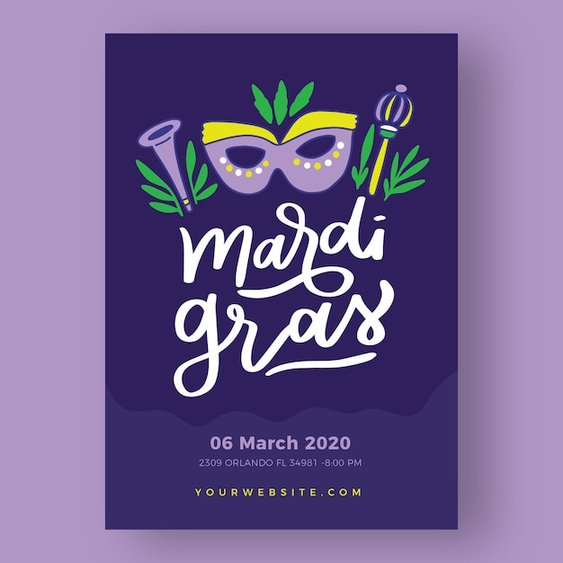 Free Vector hand drawn mardi gras poster template