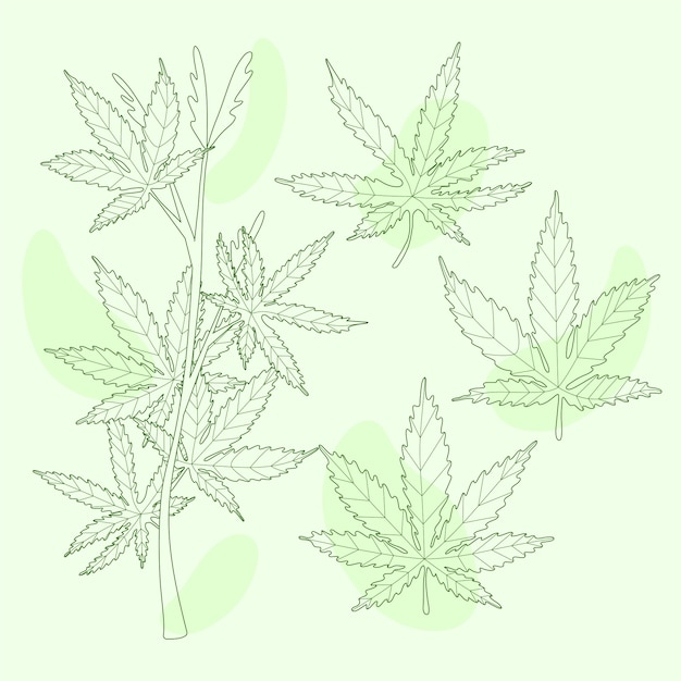 Hand drawn marijuana leaf outline illustration