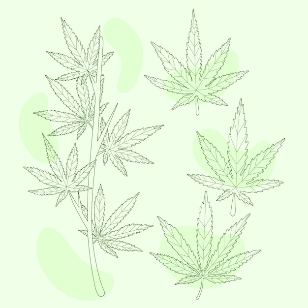 Hand drawn marijuana leaf outline illustration