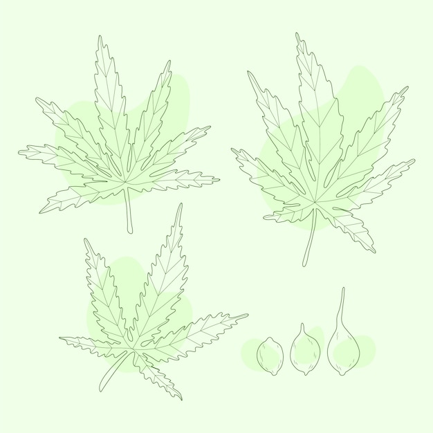 Hand drawn marijuana leaf outline illustration