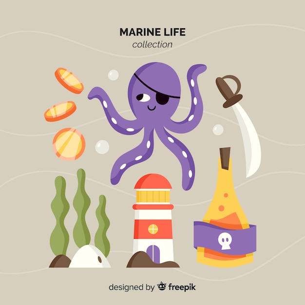 Free Vector hand drawn marine character pack