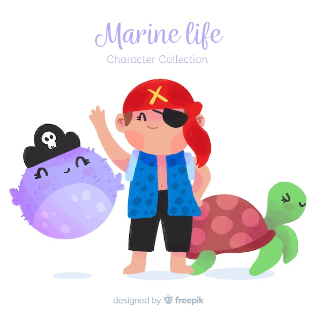 Hand drawn marine characters collection