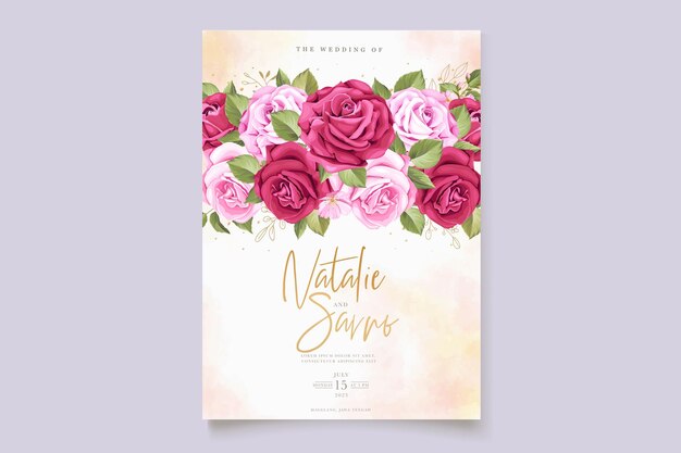 hand drawn maroon roses wedding invitation card set